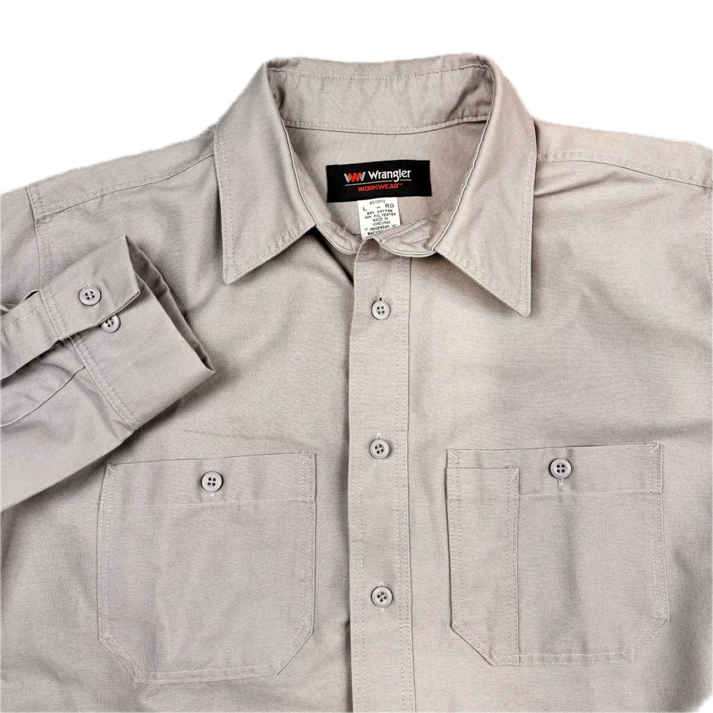 Wrangler Workwear Mens Gray Long Sleeve Button Up Shirt Canvas Size Large RG